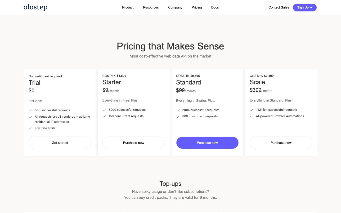 Olostep pricing page