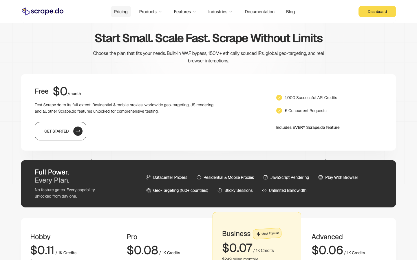 Scrape.do pricing page