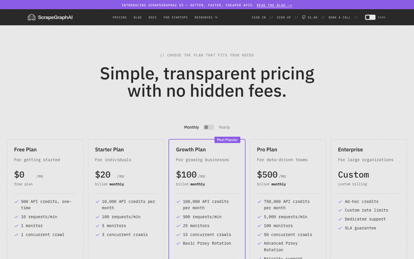 ScrapeGraphAI pricing page