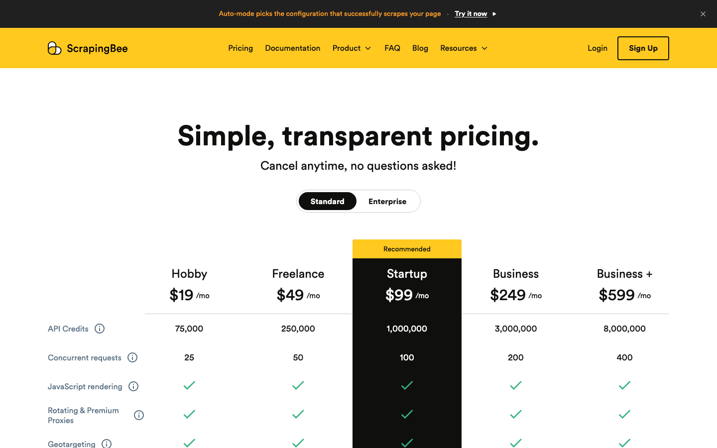 ScrapingBee pricing page